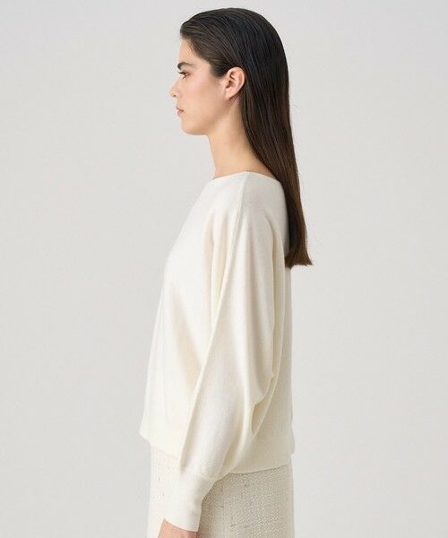 ANAYI コットンアセテート ミラノリブ Aラインプルオーバー 白 ANAYI