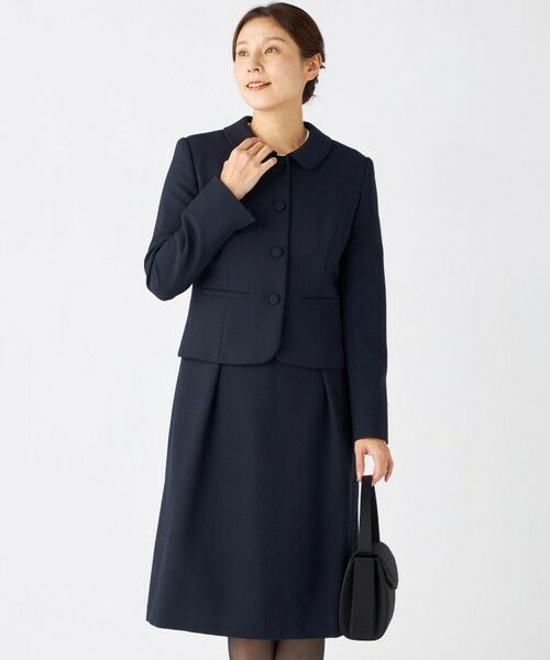 お受験/セレモニーに】濃紺洗える/ストレッチワンピース+ジャケット