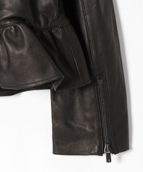 セール】 レザーフリルブルゾン （ノーカラージャケット）｜GRACE