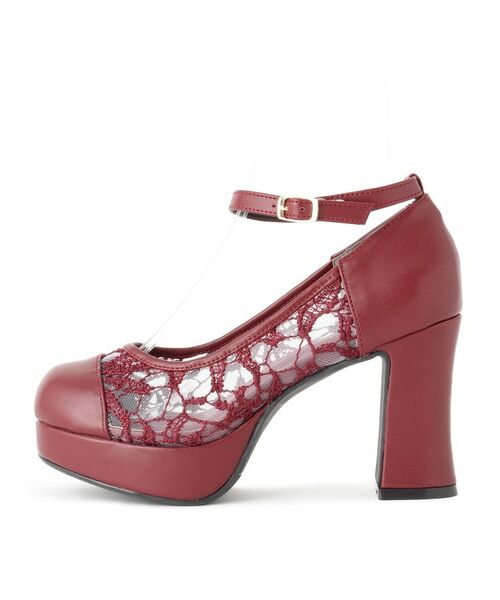 セール】 厚底チュールレースチャンキーヒールパンプス （パンプス