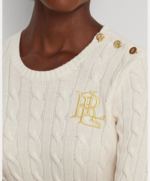 ボタントリム ケーブルニット コットン セーター （ニット・セーター