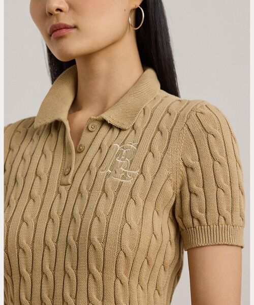 ケーブルニット コットン ポロ セーター （ニット・セーター）｜LAUREN