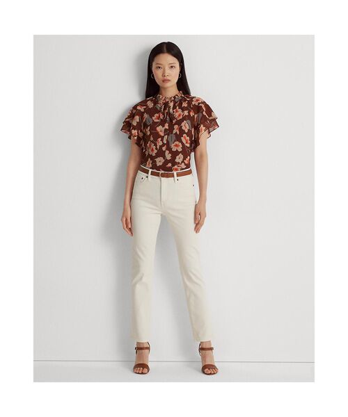 フローラル クリンクル ジョーゼット タイネック ブラウス （シャツ