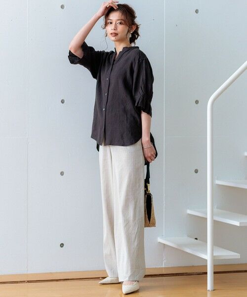 セール】 【洗える】LIBECOリネン デザインスリーブ ブラウス （シャツ
