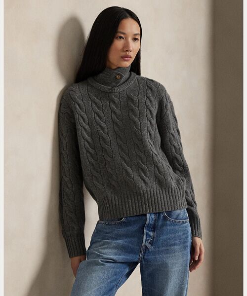 ケーブルニット ウールカシミヤ ポロ セーター （ニット・セーター