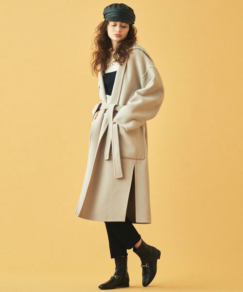 セール】 ウールメルトンケーブルコンビ ベルテッドコート （その他