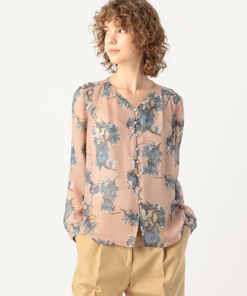 セール】 シルクブーケフラワープリント Vネックブラウス （シャツ