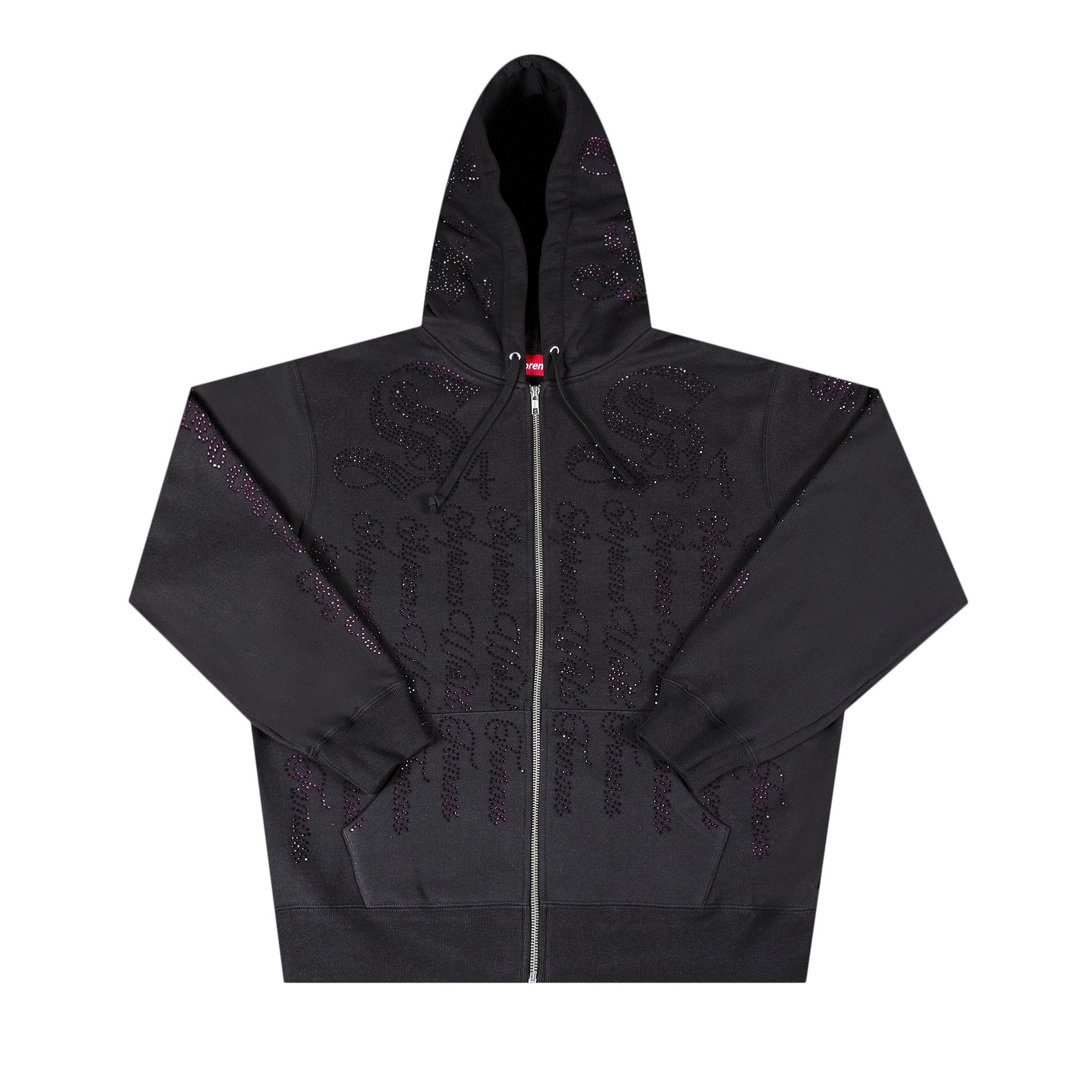 Buy Supreme Rhinestone Zip Up Hooded Sweatshirt 'Black' - SS22SW39