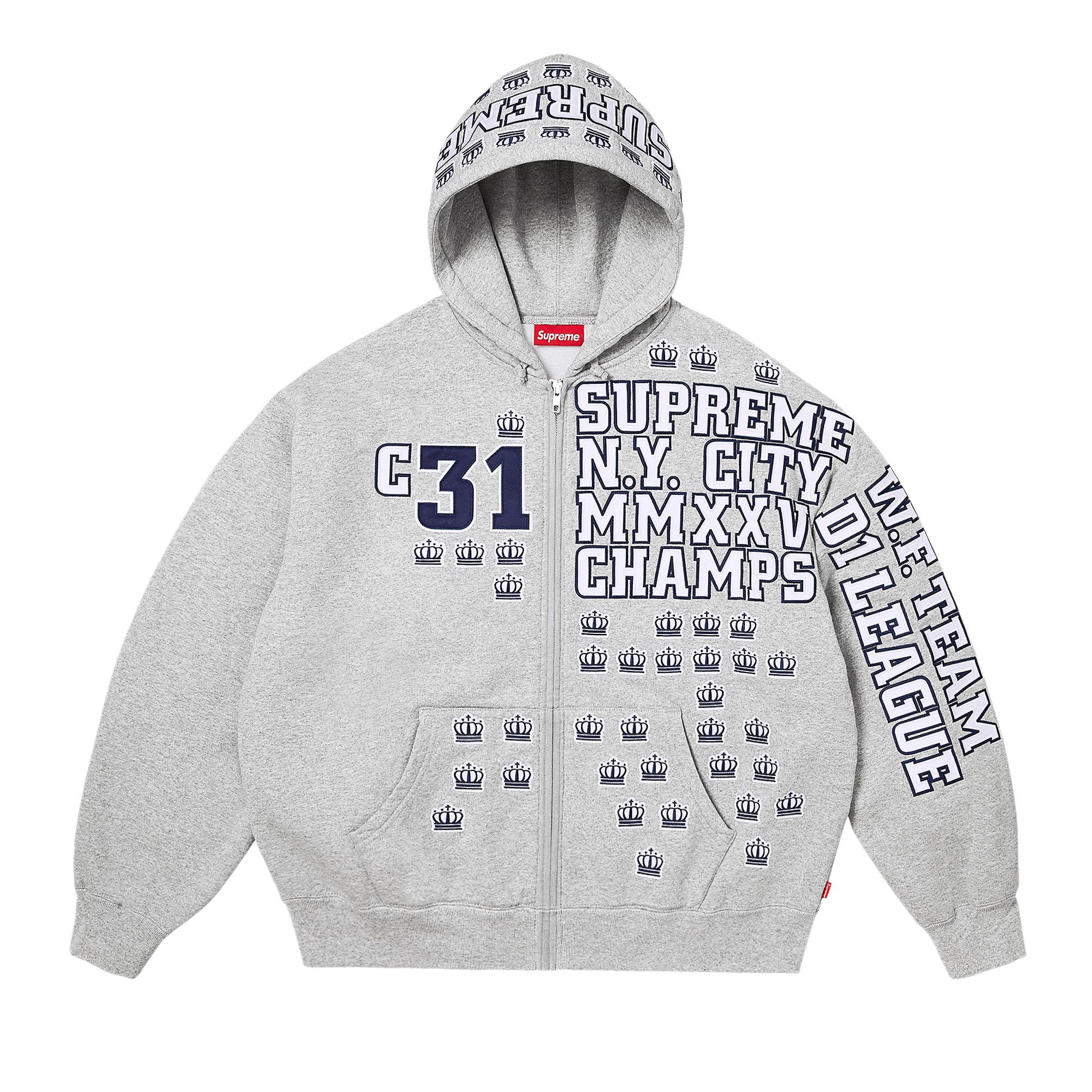 Buy Supreme League Champs Zip Up Hooded Sweatshirt 'Heather Grey