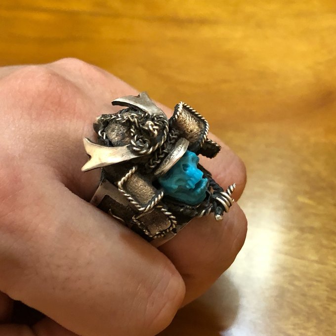 CARVEX スカル リング 侍 繊細彫刻名人小手作品 純銀シルバー＋