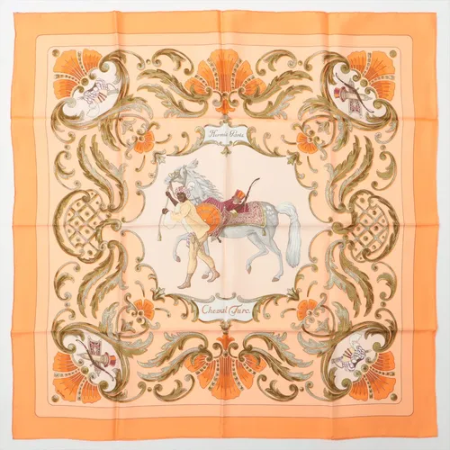 エルメス カレ90 Cheval Turcトルコの馬 シルク スカーフ オレンジ
