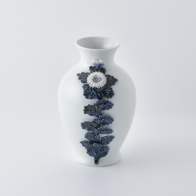 平戸洸祥団右ヱ門窯】平戸菊花飾 染付花瓶 菊一輪［登り窯焼成］ | 三