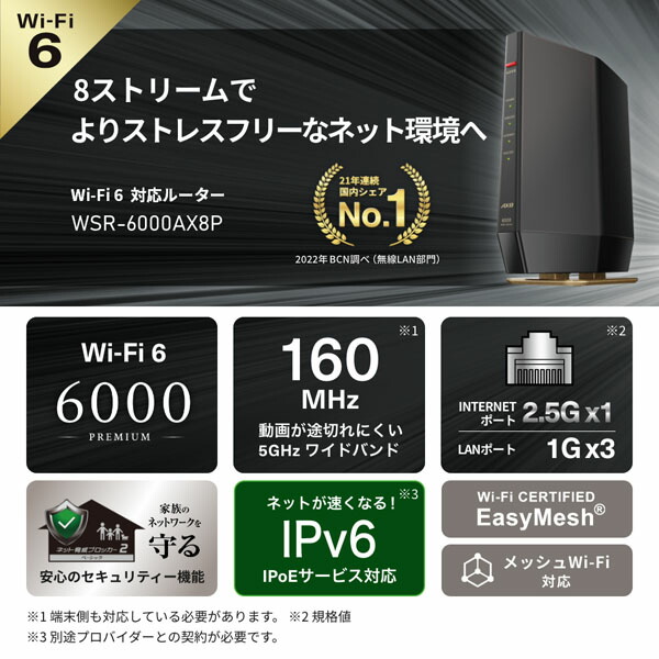 楽天市場】BUFFALO バッファロー Wi-Fi 6(11ax)対応無線LANルーター