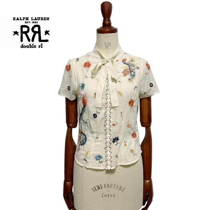 ダブルアールエル Ralph Lauren アイボリー花柄レーストップス