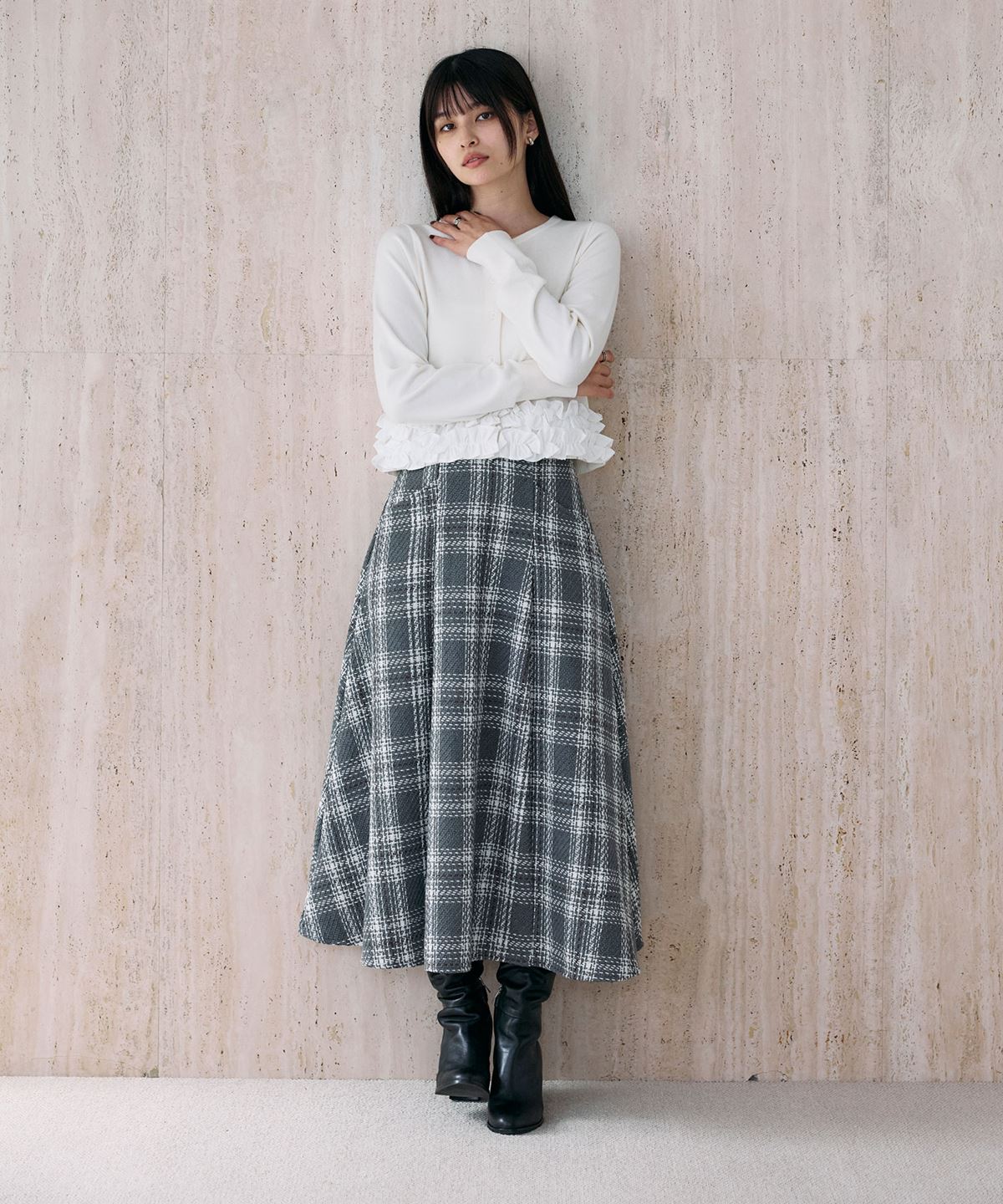 ツイードチェックフレアスカート