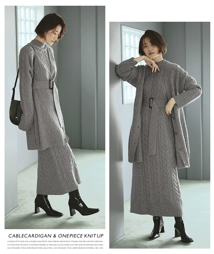ケーブルカーディガン&ワンピースニットアップ「CKN1068」-RUIRUE BOUTIQUE