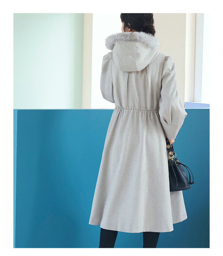 フォックスファーフーディーウールロングコート「K1162」-RUIRUE BOUTIQUE