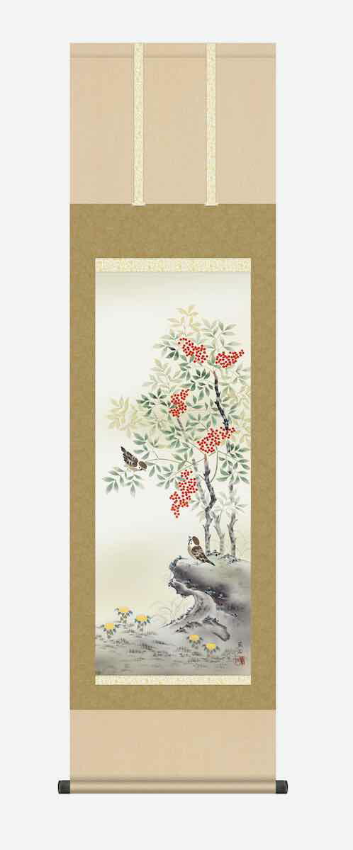 楽天市場】10年保証 掛け軸 「三兎南天福寿」(さんとなんてんふくじゅ