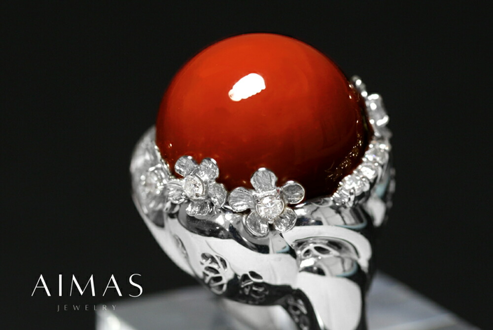 楽天市場】大粒赤珊瑚 約19.5mm リング 16号 PT900 プラチナ