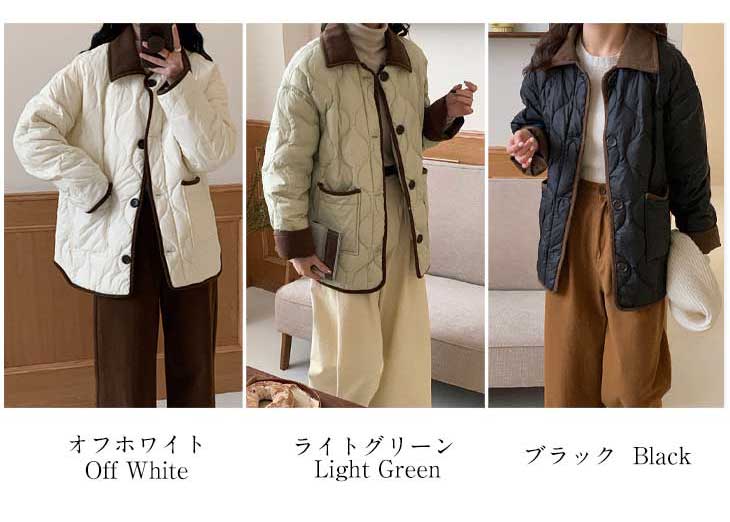 AMELY by La-gemme］キルティング ジャケット 襟付き ボア 異素材 バイ