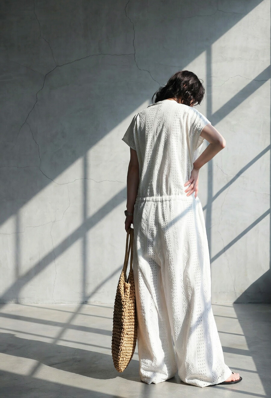 予約：3月下旬納期】刺繍 オールインワン レディース ワイド ロング