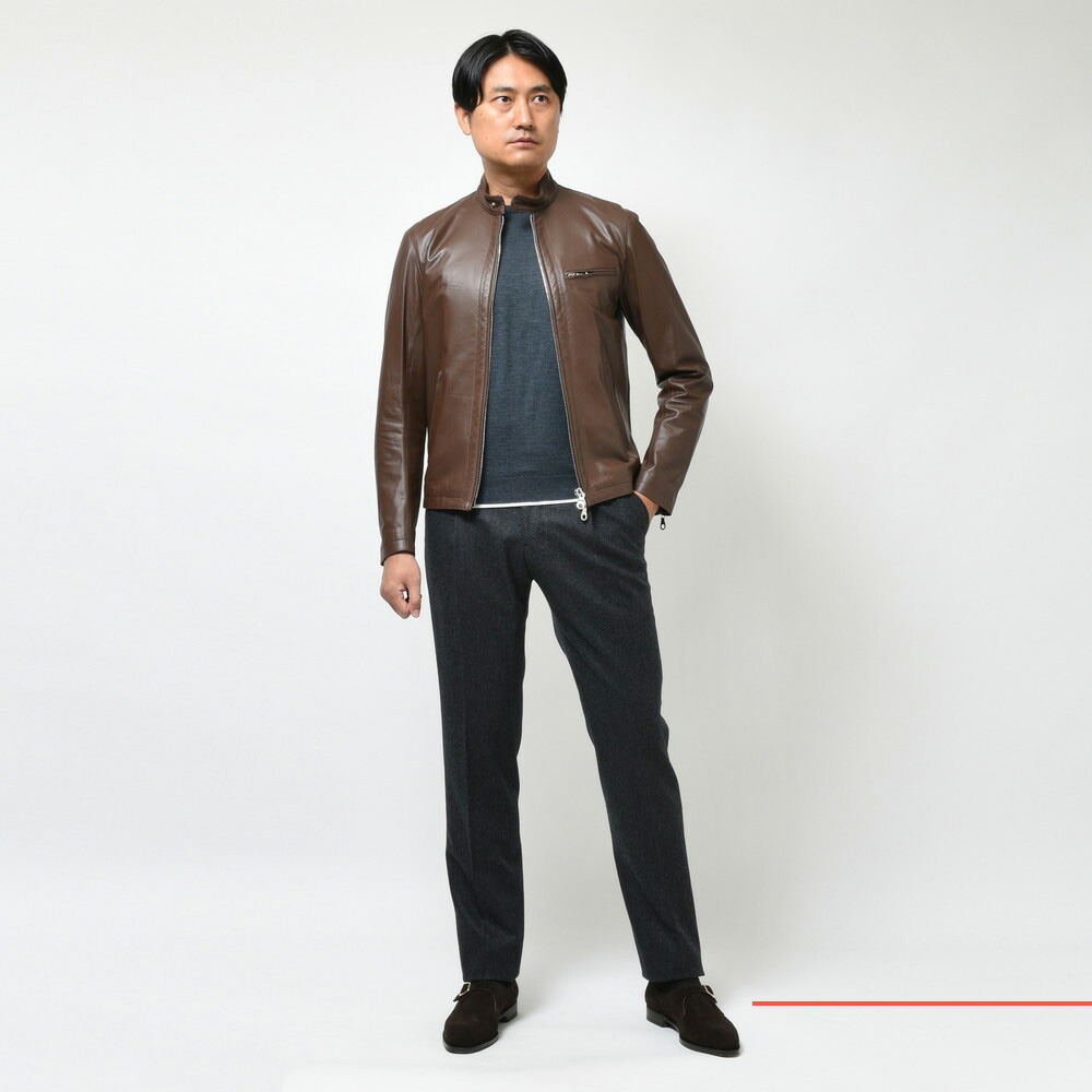 SALE】Cinquanta（チンクアンタ）ラムナッパレザースタンドカラー