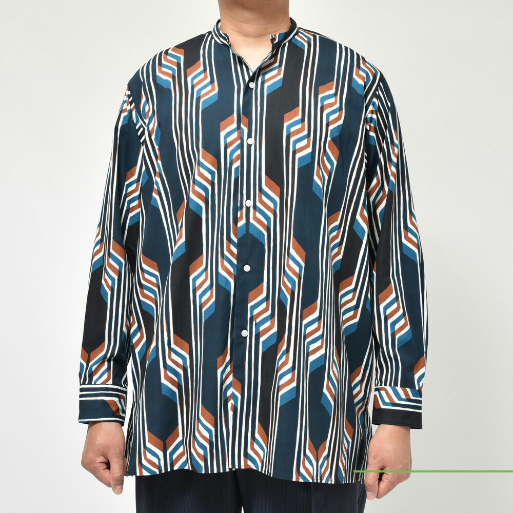 HEUGN（ユーゲン）MORISS コットンプリントバンドカラーシャツ
