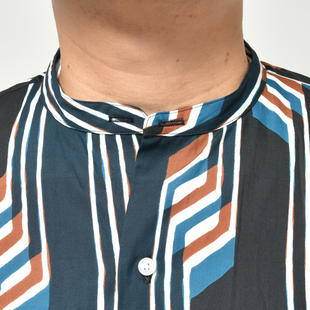 HEUGN（ユーゲン）MORISS コットンプリントバンドカラーシャツ