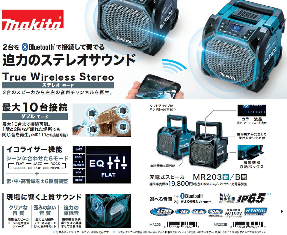 楽天市場】マキタ 充電式スピーカー MR203(青)/MR203B (黒