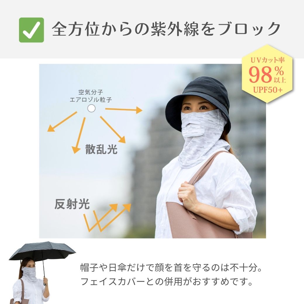 フェイスカバー CH型 カモフラ 無地 WhB｜UVマスクなどの紫外線対策