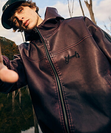 楽天市場】【glamb(グラム)】Synth Leather Hooded Track Jacket