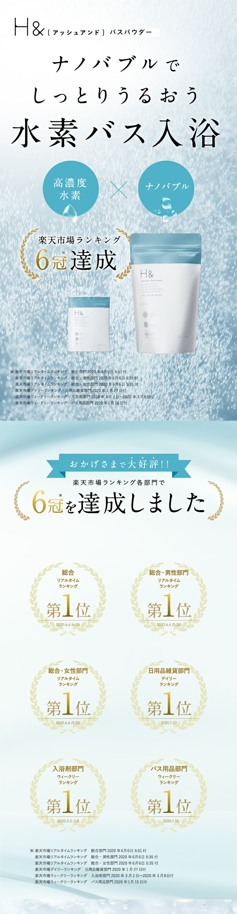 楽天市場】入浴剤 水素入浴剤 H＆ アッシュアンド 25g 1個 お試し