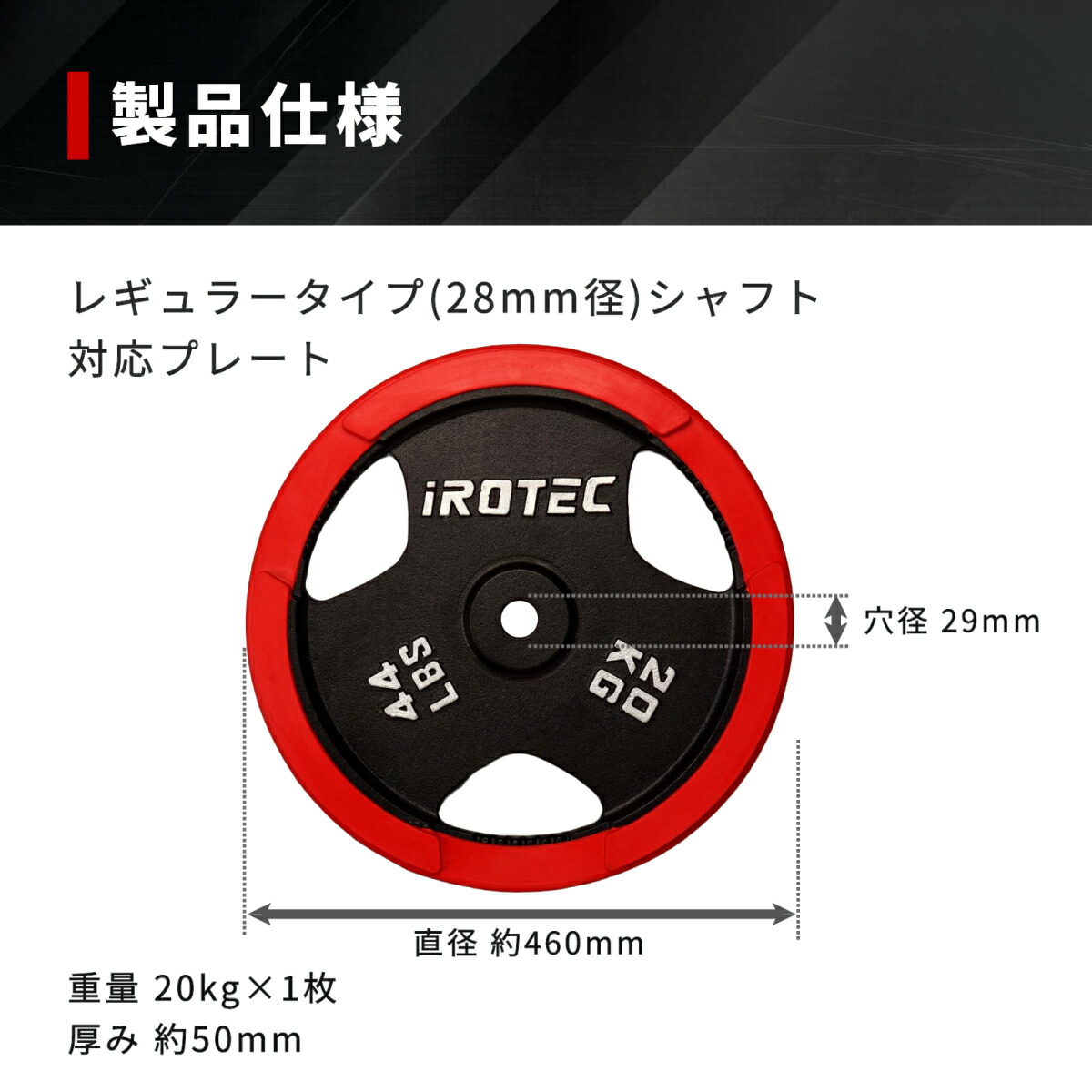 ラバープレート20kg(1枚)【穴径29mm】 IROTEC (アイロテック)