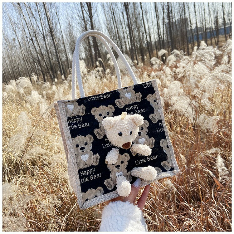 楽天市場】クマ付き トートバッグ クマ総柄 キャンバス ぬいぐるみ