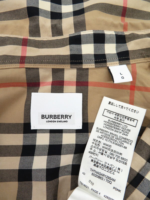 BURBERRY】バーバリー『チェック 長袖シャツ sizeL G』8020863 メンズ