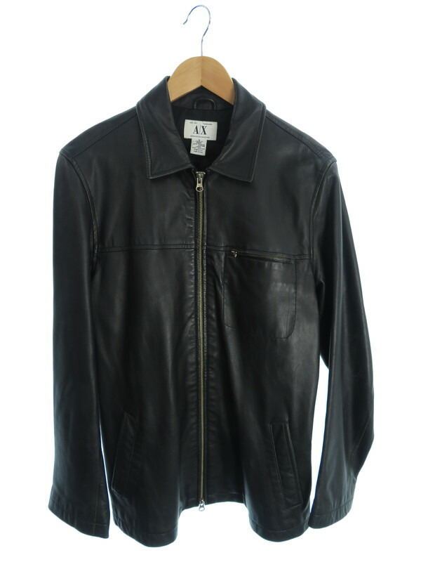 美品】アルマーニエクスチェンジレザージャケット シングル 黒 金属