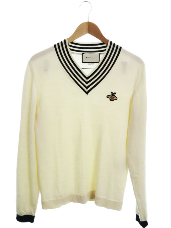 GUCCI】【ビー刺繍Vネックチルデンニット】【イタリア製】【トップス