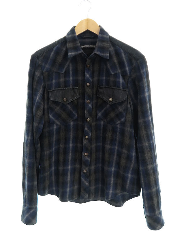 CHROME HEARTS】クロムハーツ『レザー切替 ネルシャツ sizeM』2211-304