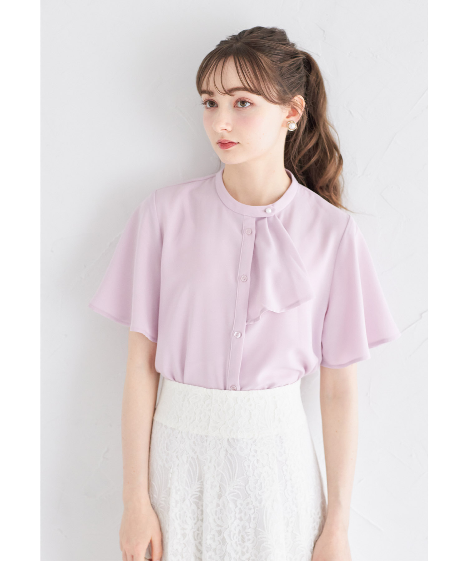 2WAYボウタイ付きフレアスリーブブラウス