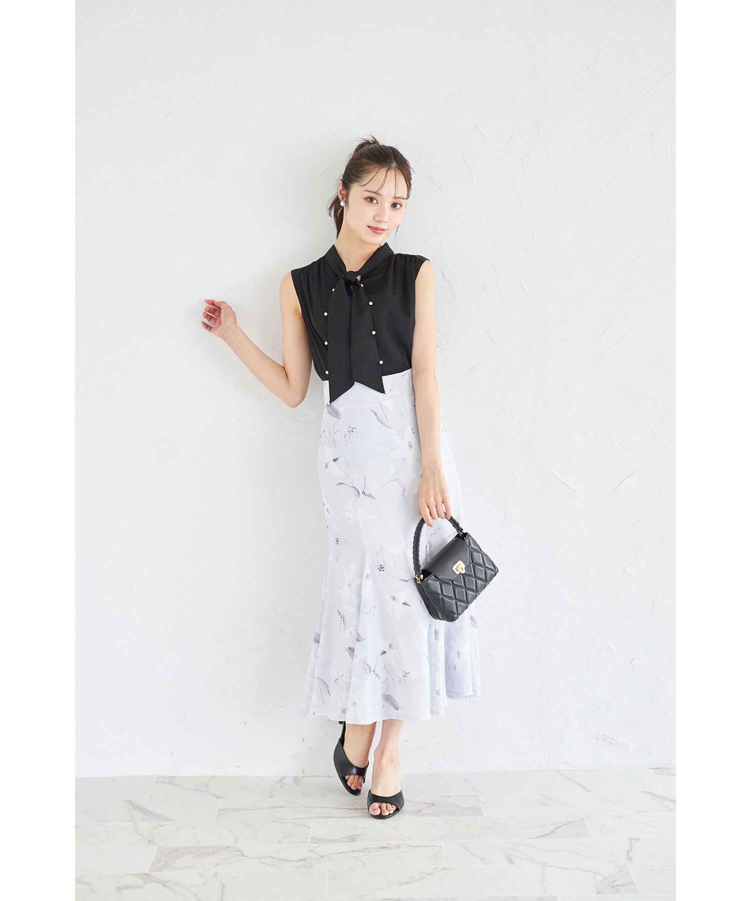 フラワープリントマーメイドフレアスカート