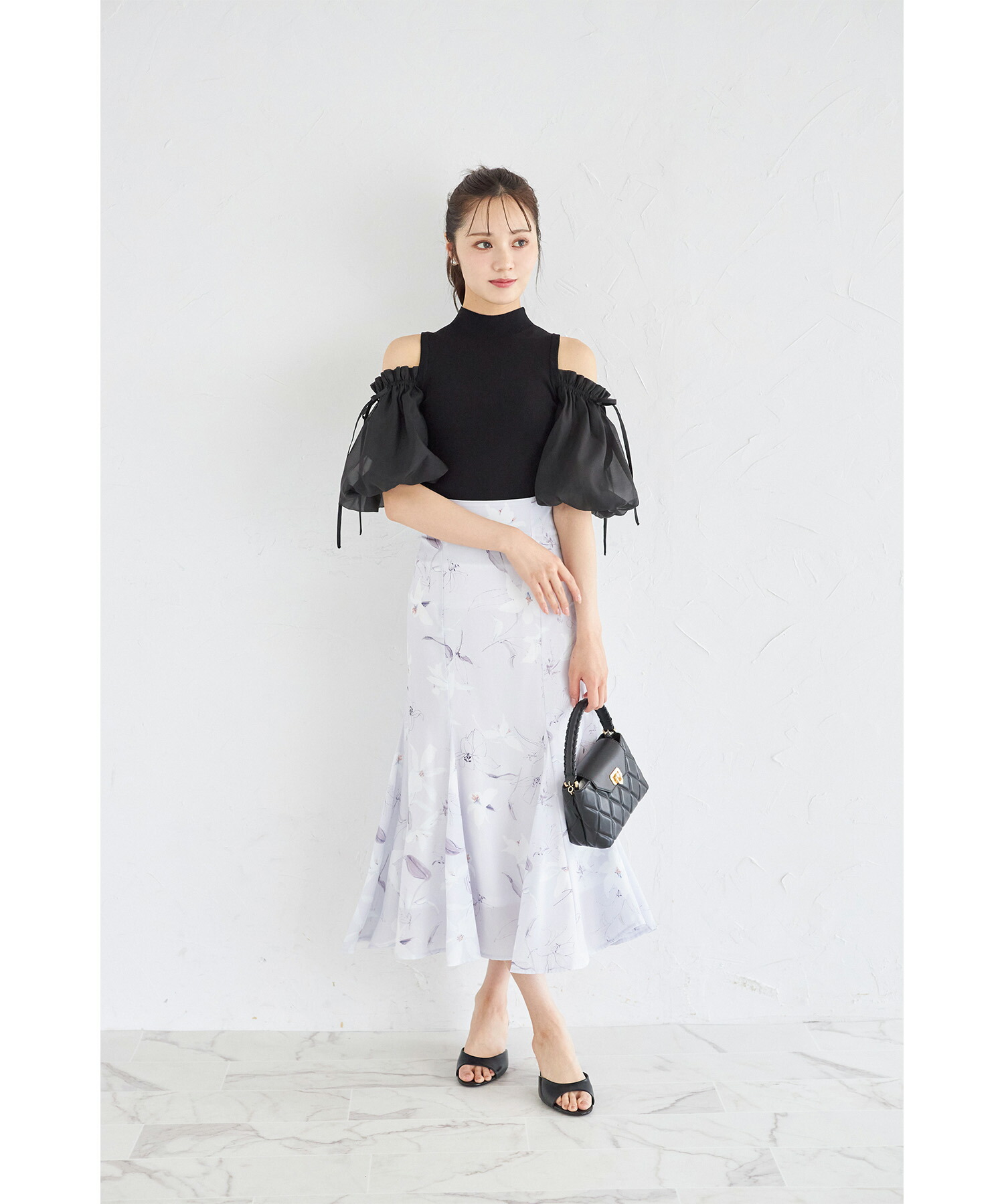 フラワープリントマーメイドフレアスカート