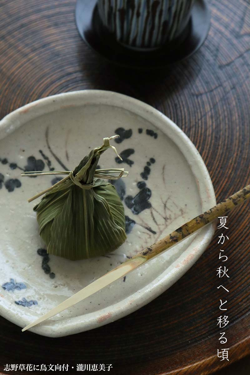 楽天市場】志野焼：志野草花に鳥文向付・瀧川恵美子《小皿・15.5cm