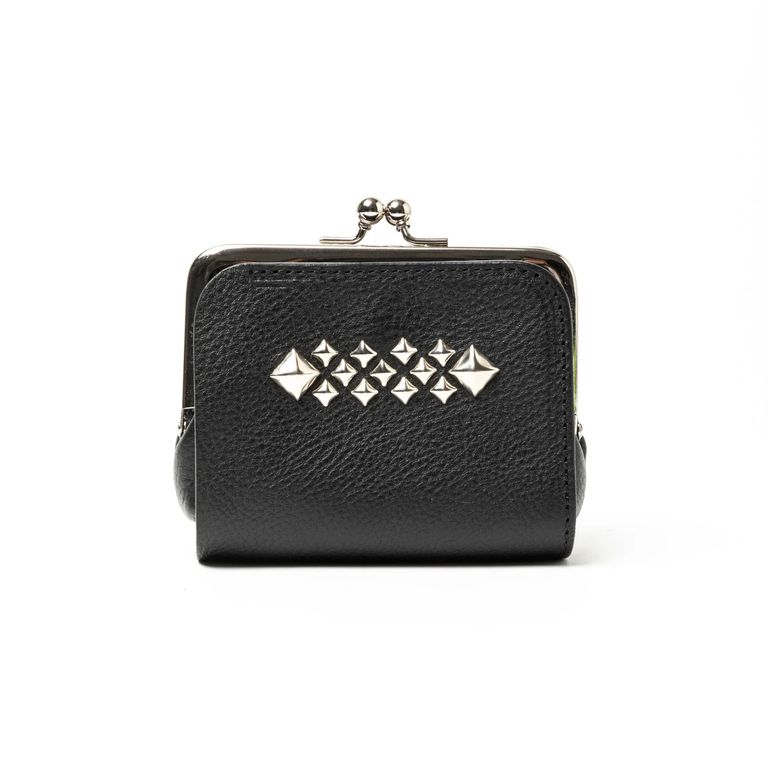 CALEE - STUDS LEATHER INTERNAL FLEX FRAME TYPE MULTI WALLET (BLACK