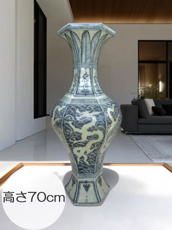 景徳鎮 青花龍文六角花瓶 【商品番号m-ke2020】