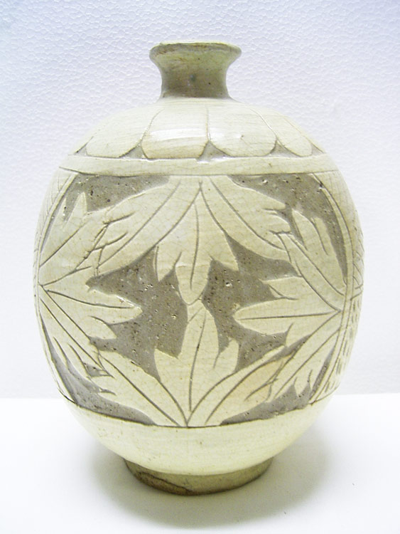 鶏龍山 粉青沙器 掻落扁壺 高さ約21cm 李朝 韓国 朝鮮 美品
