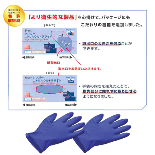 シンガーニトリル ウルトラライトPF ブルー 3000枚（ニトリル手袋