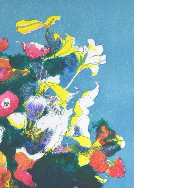 ポール・ギヤマン「青いテーブルのバイオリンと花束」リトグラフ