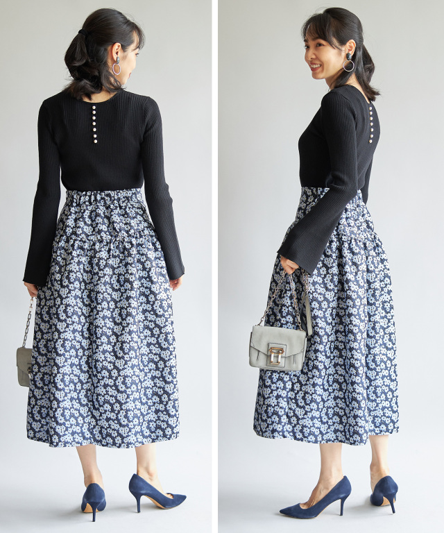 マシェリコラボ》フラワージャガードスカート