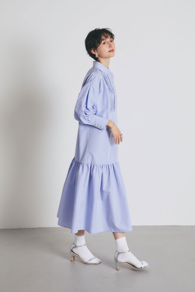 ピンタック裾切替シャツワンピース