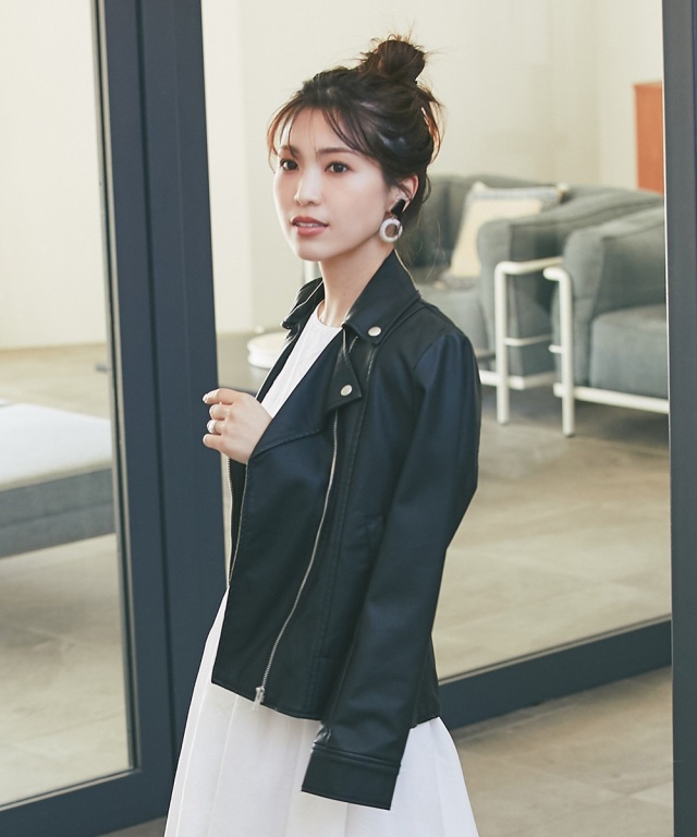 フェイクレザーダブルライダースジャケット